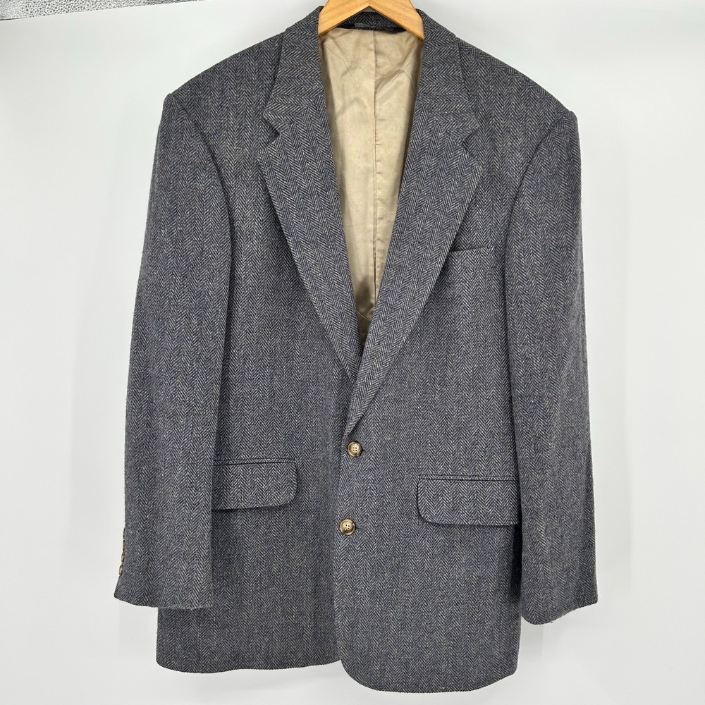 Vintage Herringbone Tweed Sport Coat Mens 41 Long Lambswool Ivy Style Academia